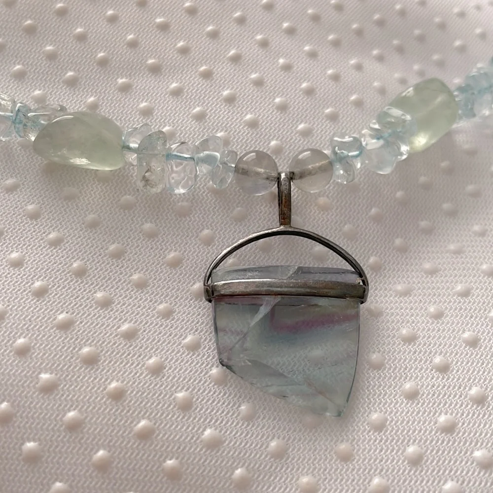 Vintage necklace aquamarine natural 925 sterling silver